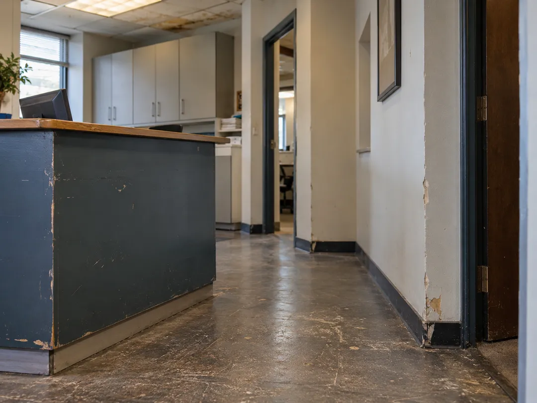 Worn commercial interior needing refurbishment
